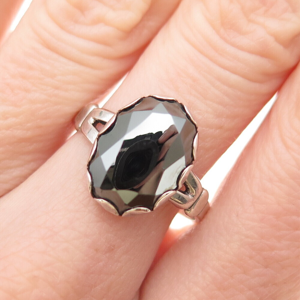 Bell Trading Post Old Pawn 925 Sterling Silver Vintage Hematite Ring Size 8.75